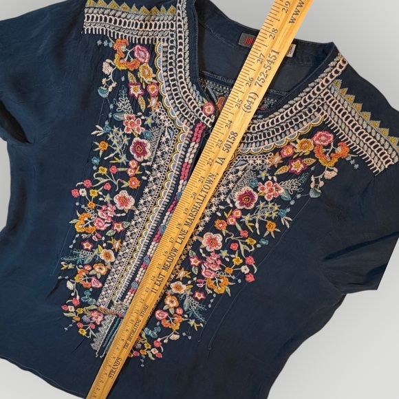 Johnny Was Navy Floral Embroidered Button Tunic - Picture 14 of 16